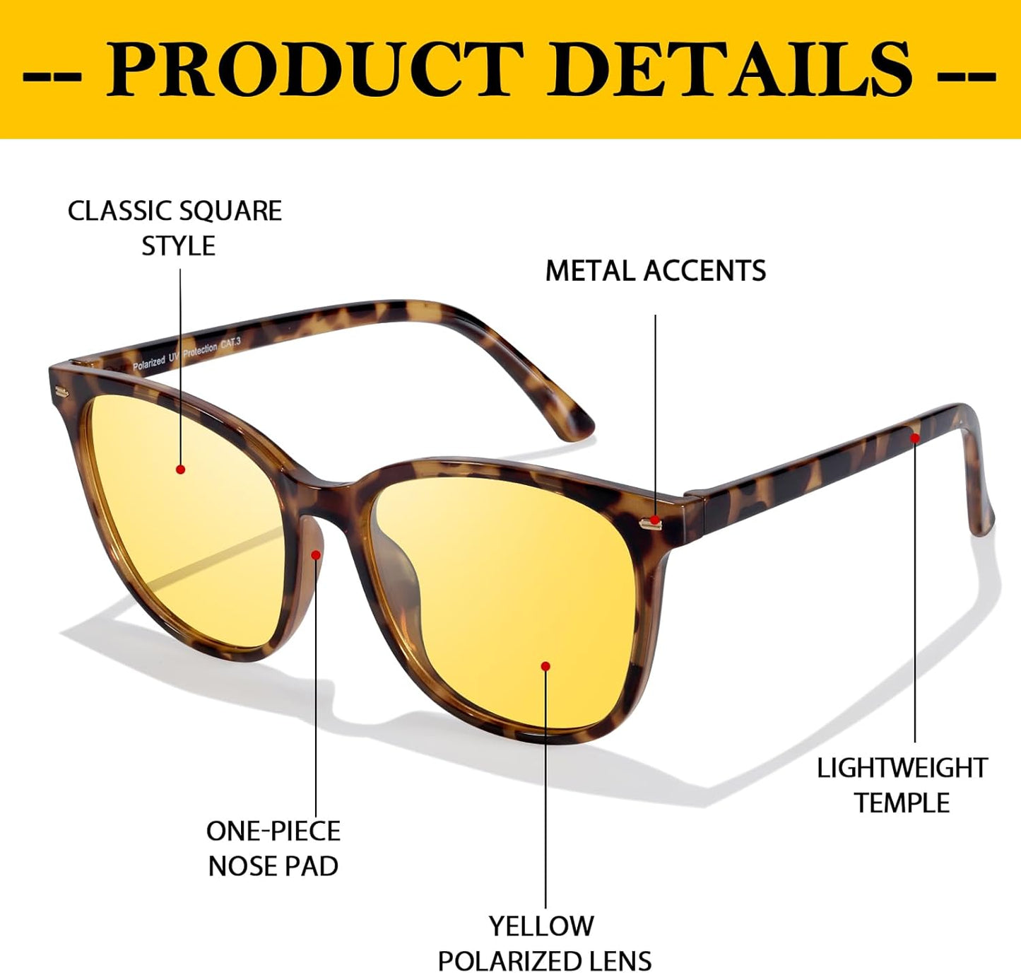2 Pack Night Vision Glasses for Women Men, Polarized Night Driving Glasses Anti-Glare and Enhance Vision at Night 1851