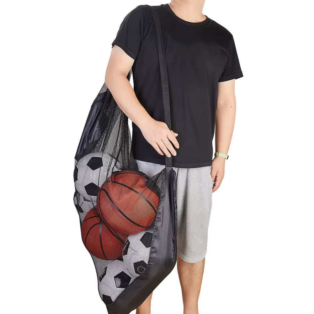 Mesh Soccer Ball Bag Extra Large Drawstring Basketball Storage Bag with Zipper Pocket Volleyball Football Net Pack Gym Bags
