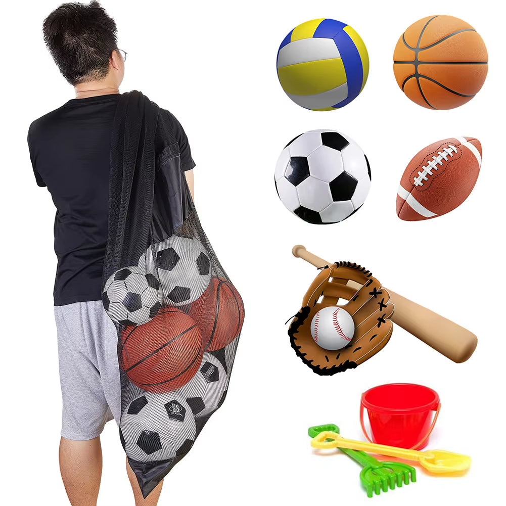 Mesh Soccer Ball Bag Extra Large Drawstring Basketball Storage Bag with Zipper Pocket Volleyball Football Net Pack Gym Bags