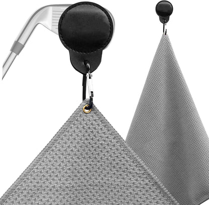 Magnetic Towel, Magnetic Clip for Golf Towel, Microfiber Fabric Waffle Pattern Towels Industrial Strength Magnet for Strong Hold to Golf Carts or Clubs (1, Grey 27 * 20)