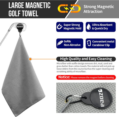 Magnetic Towel, Magnetic Clip for Golf Towel, Microfiber Fabric Waffle Pattern Towels Industrial Strength Magnet for Strong Hold to Golf Carts or Clubs (1, Grey 27 * 20)